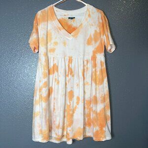 Wild Fable Women’s Tie-Dye Babydoll Dress Size Small – Orange & White Short Slee